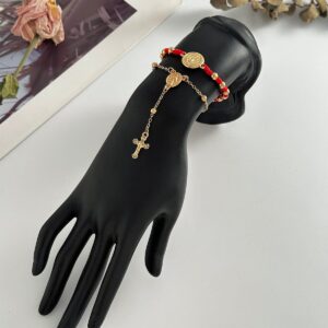 Retro 2pcs Cross Relief Disk Charm Braided Jade Cord Bracelet Set - ArtGalleryZen