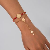 Retro 2pcs Cross Relief Disk Charm Braided Jade Cord Bracelet Set - ArtGalleryZen