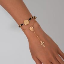 Retro 2pcs Cross Relief Disk Charm Braided Jade Cord Bracelet Set - ArtGalleryZen