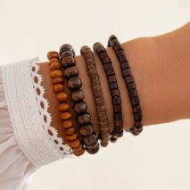 Retro 5pcs Coconut Shell Wood Beaded Chain Bracelet Set - ArtGalleryZen