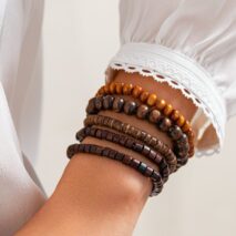 Retro 5pcs Coconut Shell Wood Beaded Chain Bracelet Set - ArtGalleryZen