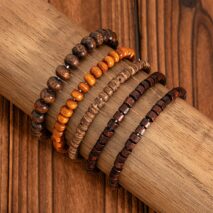 Retro 5pcs Coconut Shell Wood Beaded Chain Bracelet Set - ArtGalleryZen