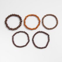Retro 5pcs Coconut Shell Wood Beaded Chain Bracelet Set - ArtGalleryZen