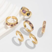 Retro 6pcs Rhinestone Inlaid Glossy Open Ring Set - ArtGalleryZen