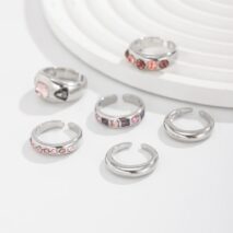 Retro 6pcs Rhinestone Inlaid Glossy Open Ring Set - ArtGalleryZen