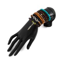 Retro 9pcs Infinity Symbol Feather Charm Turquoise Coconut Shell Wood Beaded Chain Bracelet Set - ArtGalleryZen