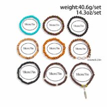 Retro 9pcs Infinity Symbol Feather Charm Turquoise Coconut Shell Wood Beaded Chain Bracelet Set - ArtGalleryZen