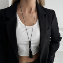 Retro Black Resin Beads Tassel Necklace Adjustable Wax Cord - ArtGalleryZen