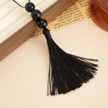 Retro Black Resin Beads Tassel Necklace Adjustable Wax Cord - ArtGalleryZen