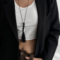 Retro Black Resin Beads Tassel Necklace Adjustable Wax Cord - ArtGalleryZen