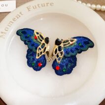 Retro Chunky Rhinestone Inlaid Embroidery Butterfly Stud Earrings - ArtGalleryZen