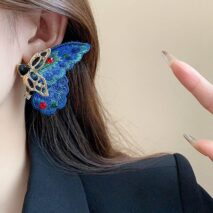 Retro Chunky Rhinestone Inlaid Embroidery Butterfly Stud Earrings - ArtGalleryZen
