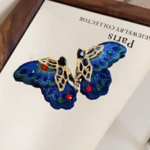 Retro Chunky Rhinestone Inlaid Embroidery Butterfly Stud Earrings - ArtGalleryZen