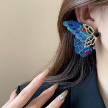 Retro Chunky Rhinestone Inlaid Embroidery Butterfly Stud Earrings - ArtGalleryZen