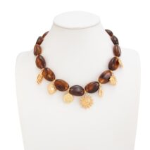 Retro Heart Sun Pendant Amber Beaded Necklace Vintage Boho Statement - ArtGalleryZen