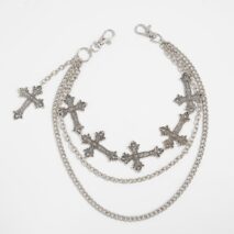 Retro Layered Carved Cross Pendant Trouser Chain - ArtGalleryZen