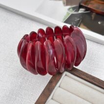 Retro Wine Red Irregular Bangle Bracelet Ring Set - ArtGalleryZen