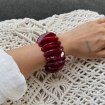 Retro Wine Red Irregular Bangle Bracelet Ring Set - ArtGalleryZen