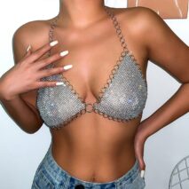 Crystal Body Chain Bra with Rhinestone Inlay ? 18k Gold Silver Plated - ArtGalleryZen