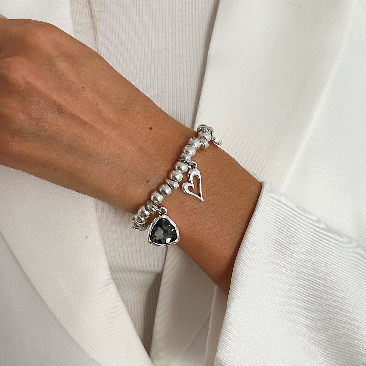 Rhinestone Love Heart Pendant Beaded Chain Bracelet Gift - ArtGalleryZen
