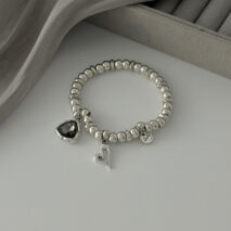 Rhinestone Love Heart Pendant Beaded Chain Bracelet Gift - ArtGalleryZen