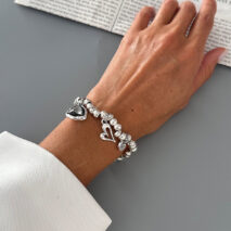 Rhinestone Love Heart Pendant Beaded Chain Bracelet Gift - ArtGalleryZen