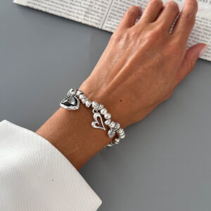 Rhinestone Love Heart Pendant Beaded Chain Bracelet Gift - ArtGalleryZen