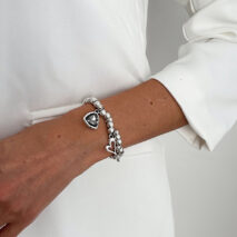 Rhinestone Love Heart Pendant Beaded Chain Bracelet Gift - ArtGalleryZen
