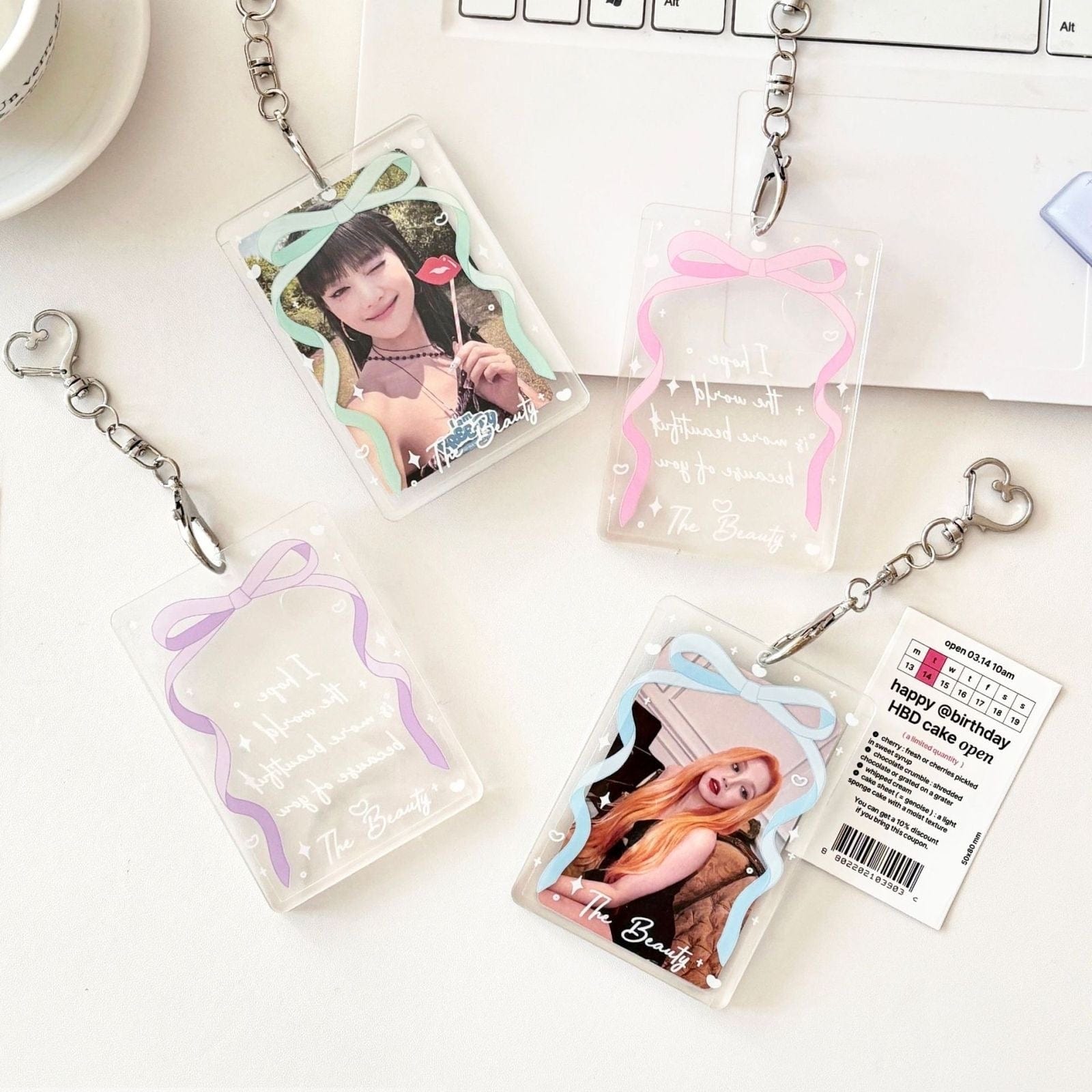 Ribbon Bowknot Kpop Keychain Acrylic Photocard Holder - ArtGalleryZen