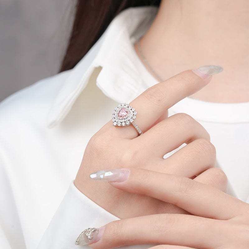 S925 Sterling Silver Diamond Heart Ring - ArtGalleryZen
