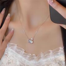 S925 Sterling Silver Swarovski Crystal Swan Pendant Necklace - ArtGalleryZen