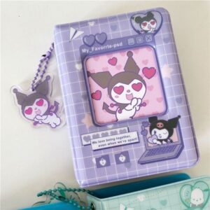 A collection of Sanrio themed 3 inch mini photocard albums featuring various characters such as Hello Kitty and My Melody. The albums come in different colors and designs, some with character portraits and others with character-themed backgrounds.