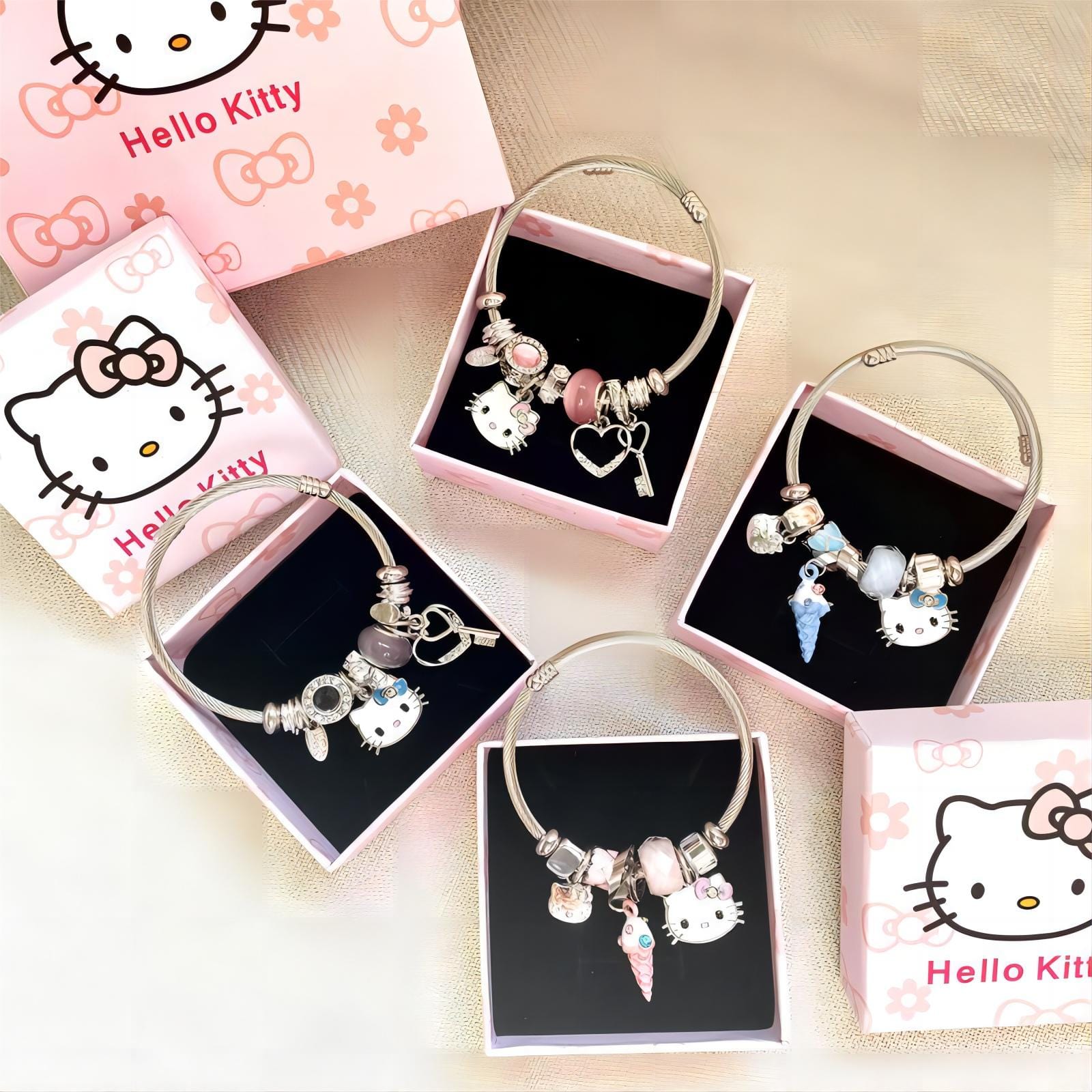 Sanrio CZ Inlaid Stainless Steel Hello Kitty Bangle Bracelet - ArtGalleryZen