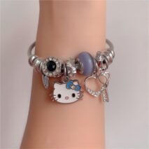 Sanrio CZ Inlaid Stainless Steel Hello Kitty Bangle Bracelet - ArtGalleryZen