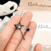Sanrio Enamel Arrow Heart Devil Kuromi Earrings - ArtGalleryZen