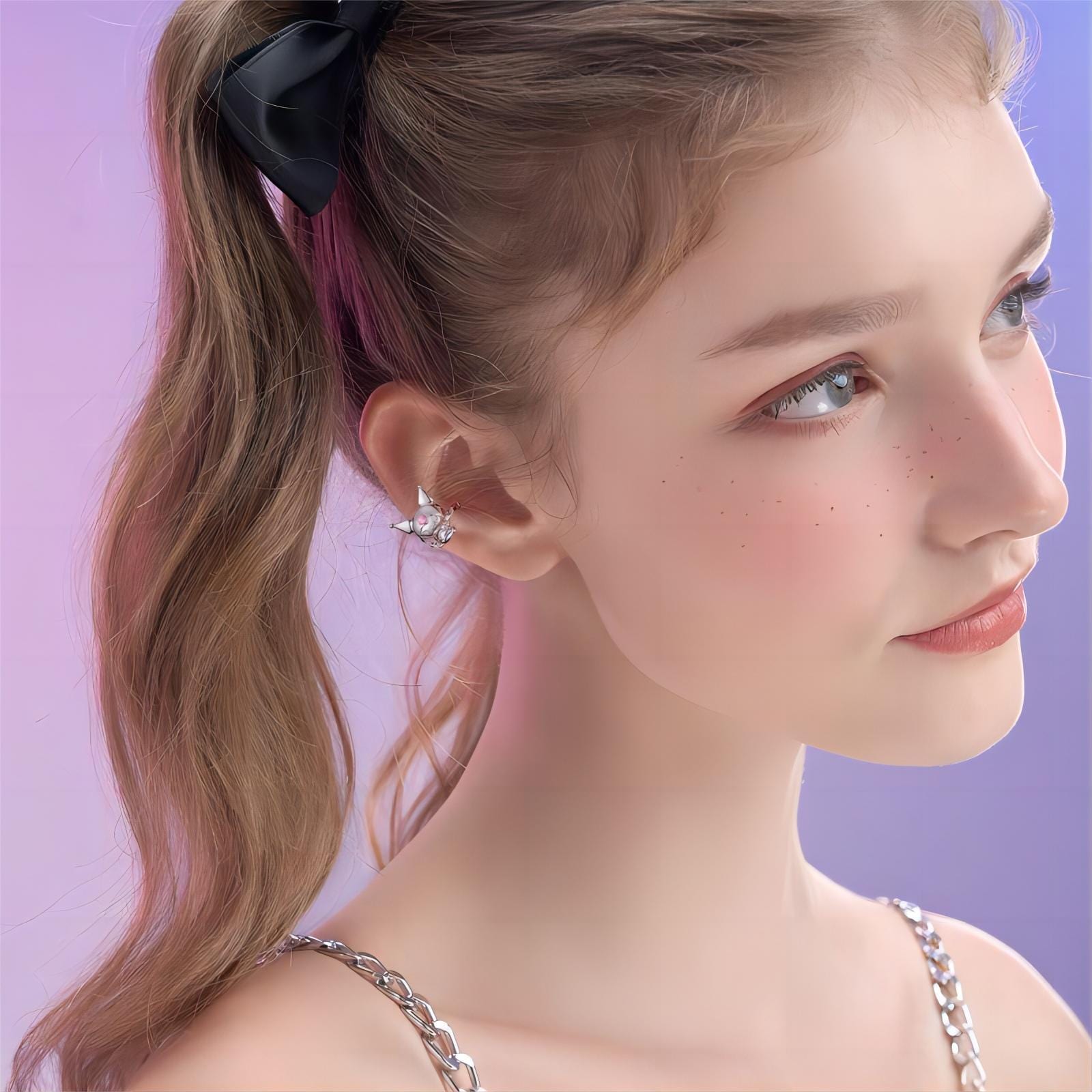 Sanrio Enamel Bowknot Heart Devil Kuromi Huggie Hoop Earrings - ArtGalleryZen