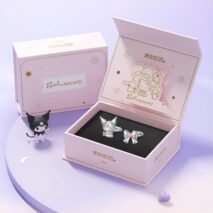 Sanrio Enamel Bowknot Heart Devil Kuromi Huggie Hoop Earrings - ArtGalleryZen