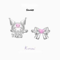 Sanrio Enamel Bowknot Heart Devil Kuromi Huggie Hoop Earrings - ArtGalleryZen