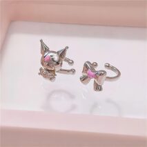 Sanrio Enamel Bowknot Heart Devil Kuromi Huggie Hoop Earrings - ArtGalleryZen