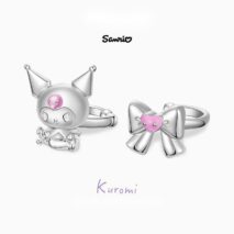 Sanrio Enamel Bowknot Heart Devil Kuromi Huggie Hoop Earrings - ArtGalleryZen