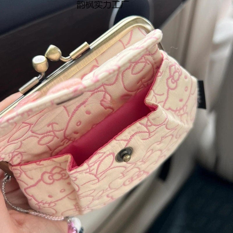 Sanrio Hello Kitty Embroidery Canvas Gold Mouth Bag - ArtGalleryZen