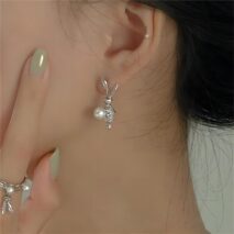 Silver Moon Light Rabbit Pearl Earrings - ArtGalleryZen