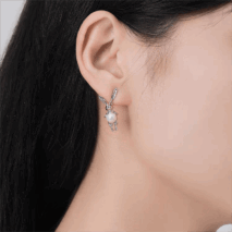 Silver Moon Light Rabbit Pearl Earrings - ArtGalleryZen