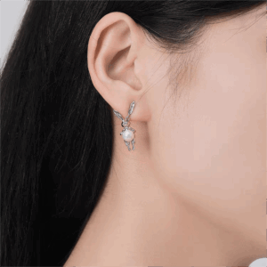 Silver Moon Light Rabbit Pearl Earrings - ArtGalleryZen