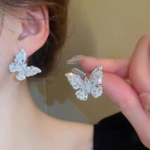 Sparkling Chunky CZ Inlaid Butterfly Stud Earrings - ArtGalleryZen