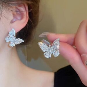 Sparkling Chunky CZ Inlaid Butterfly Stud Earrings - ArtGalleryZen