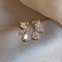 Sparkling CZ Inlaid Butterfly Waterdrop Dangle Earrings - ArtGalleryZen