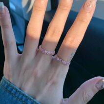 Sparkling Pink CZ Inlaid Rose Gold Plated Stackable Ring Set - ArtGalleryZen