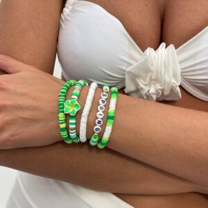 Spring Themed Flower Letter Polymer Clay Beaded Bracelet Set - ArtGalleryZen
