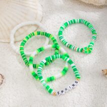 Spring Themed Flower Letter Polymer Clay Beaded Bracelet Set - ArtGalleryZen